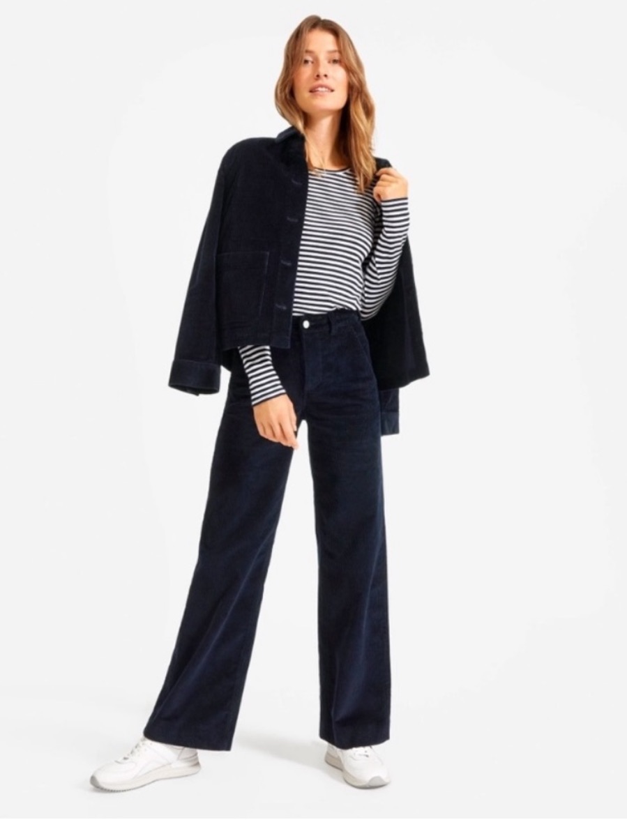 $98 Nwot Everlane Women's Corduroy Relaxed Straight Fit Pant Navy Size 0